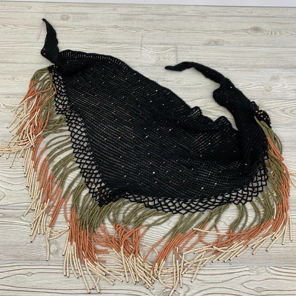 Vintage Crocheted Scarf/Wrap with Beaded Fringe (HG) - Picture 6 of 6